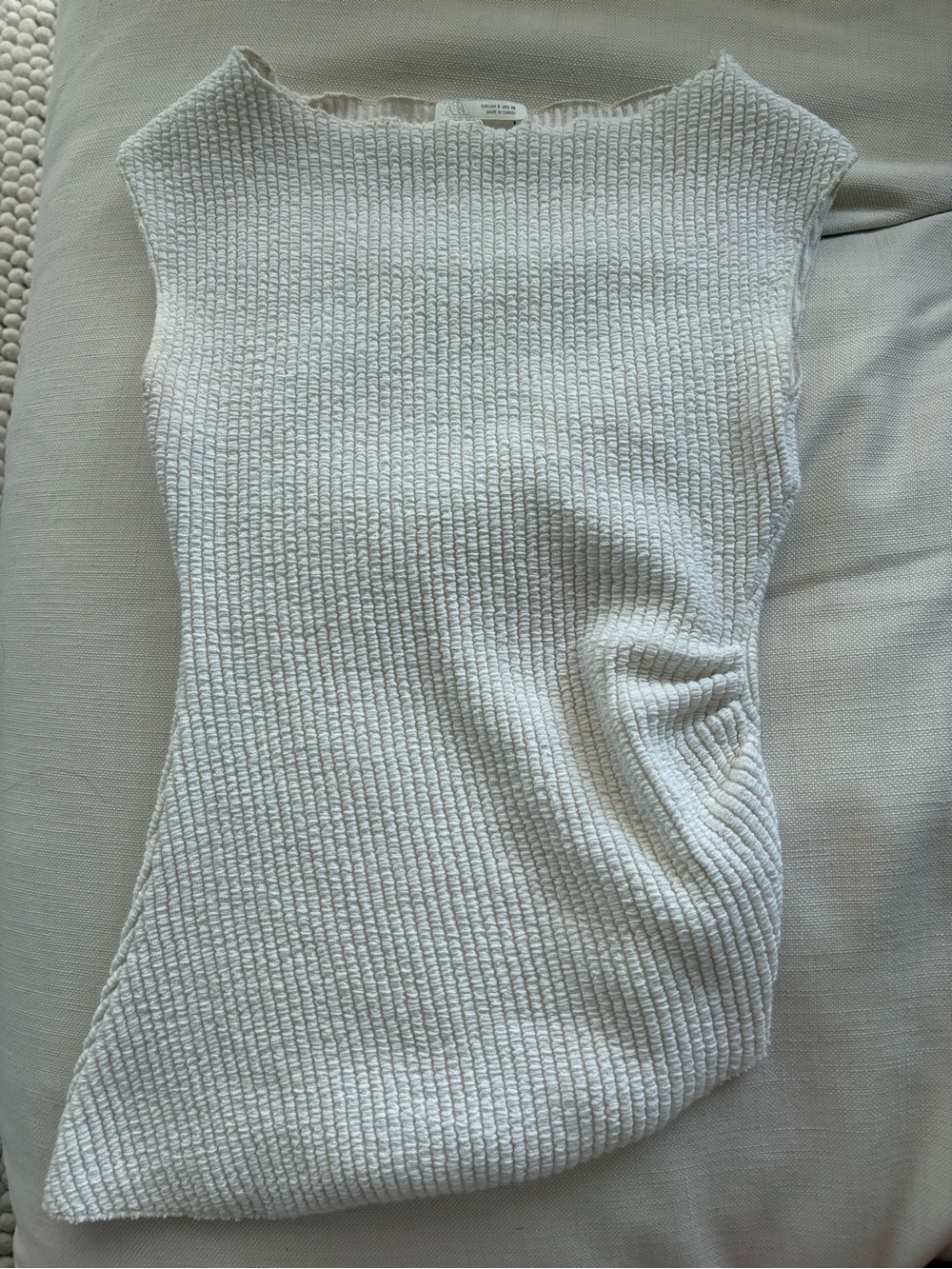 Zara Off-the-Shoulder Ribbed Sleeveless Sweater Top in Cream